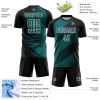 Custom Black Teal-White Line Sublimation Soccer Uniform Jersey