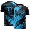 Custom Black Sky Blue Line Sublimation Soccer Uniform Jersey