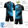 Custom Black Sky Blue Line Sublimation Soccer Uniform Jersey